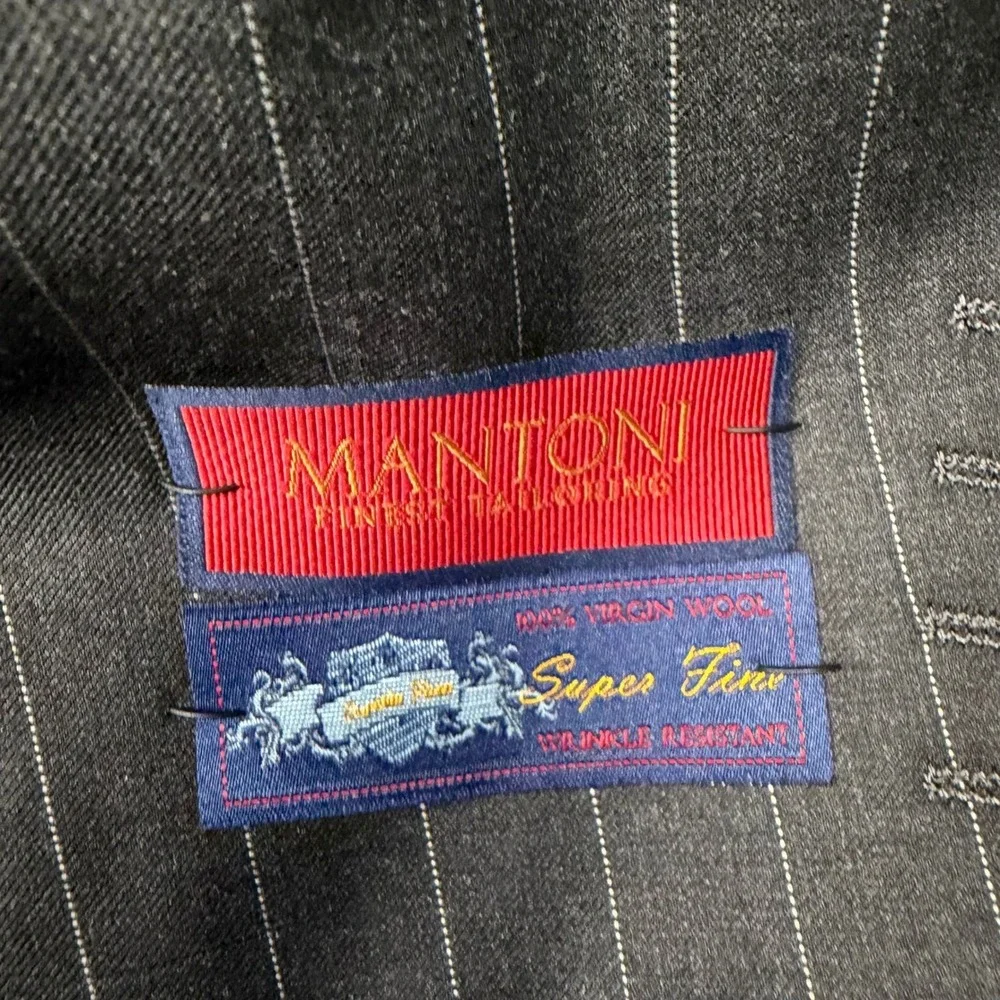 Mantoni Mens 2 Piece Suit 46R 40W Charcoal Grey Pinstripe 100% Virgin Wool NWT